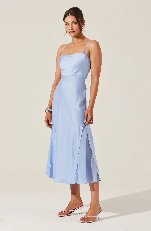 Ball Gown Women Dress with a Full Skirt for a Princess - like LookSatin Straight Neck Midi Dress Ball Gown Women Dress with a Full Skirt for a Princess - like LookSatin Straight Neck Midi Dress