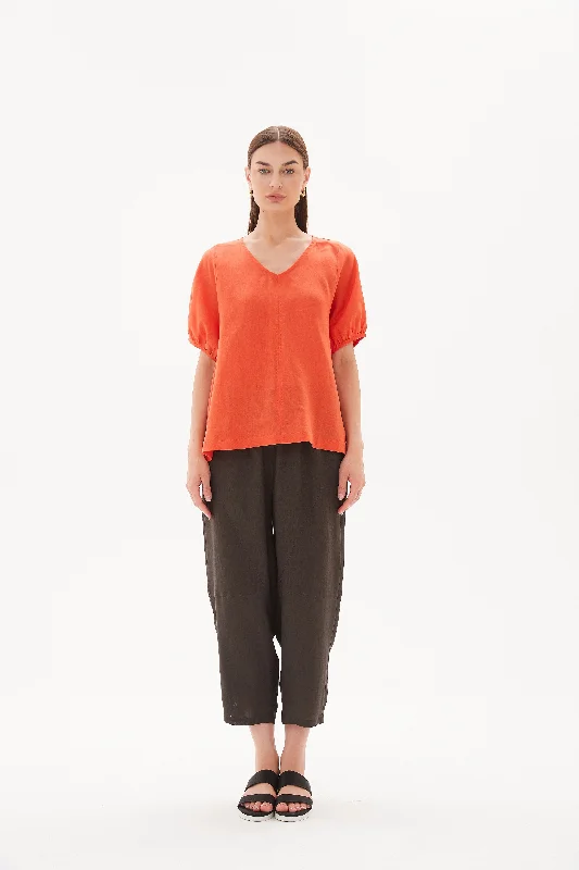 Off - the - Shoulder Women Dress for a Romantic and Feminine LookTirelli V Neck Bishop Sleeve Top Aperol Orange Off - the - Shoulder Women Dress for a Romantic and Feminine LookTirelli V Neck Bishop Sleeve Top Aperol Orange