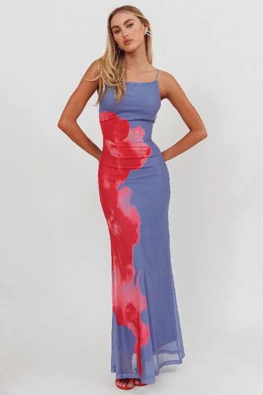 Off - the - Shoulder Women Dress for a Romantic and Feminine LookUnravel Floral Maxi Dress Blue Off - the - Shoulder Women Dress for a Romantic and Feminine LookUnravel Floral Maxi Dress Blue