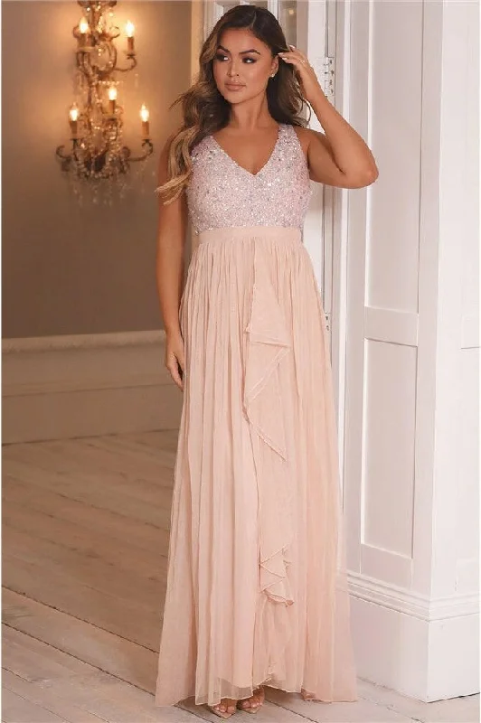 Sleeveless Women Dress in Bright Colors for Summer PartiesV-Neck Sequin Maxi Dress Pink Sleeveless Women Dress in Bright Colors for Summer PartiesV-Neck Sequin Maxi Dress Pink