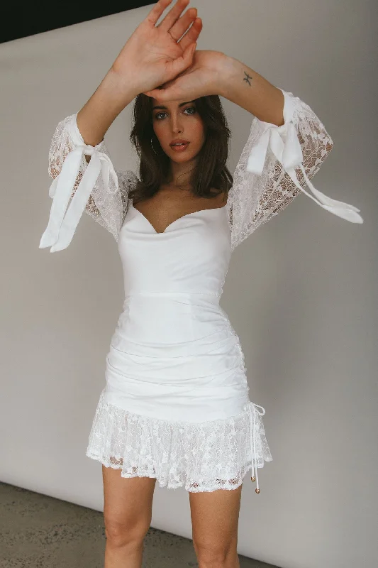Shift Women Dress with a Simple and Classic Design for Everyday WearWith Love Long Sleeve Lace Mini Dress White Shift Women Dress with a Simple and Classic Design for Everyday WearWith Love Long Sleeve Lace Mini Dress White