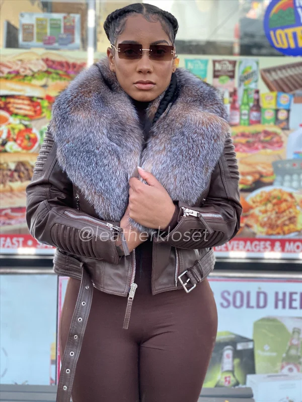 Women's pea coats in a plus - size fit for a flattering and warm winter coatWomen's Trey Biker Oversized Fox Collar