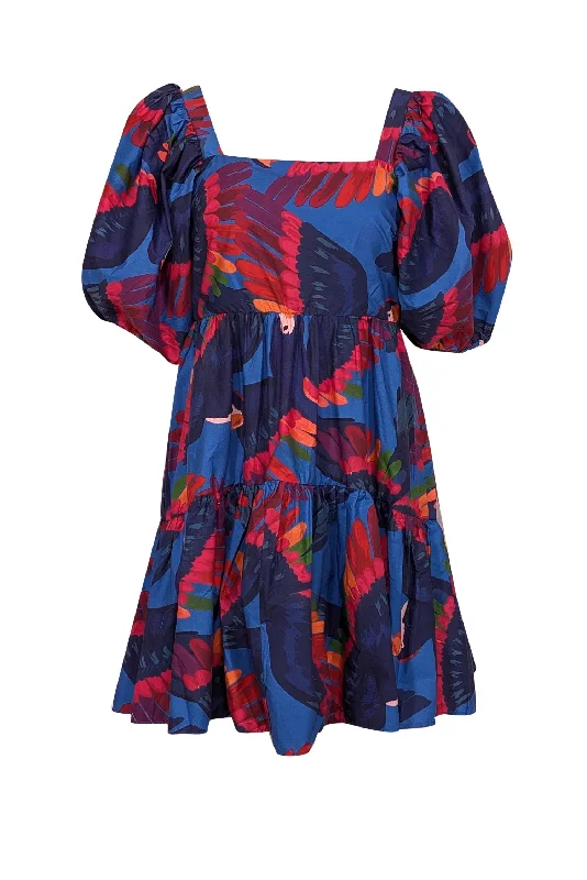 Wrap - Style Women Dress with Adjustable Fit for All Body Types Wrap - Style Women Dress with Adjustable Fit for All Body Types Farm - Blue w/ Rainbow Macaw Print Poplin Mini Dress Sz M Wrap - Style Women Dress with Adjustable Fit for All Body Types Wrap - Style Women Dress with Adjustable Fit for All Body Types Farm - Blue w/ Rainbow Macaw Print Poplin Mini Dress Sz M