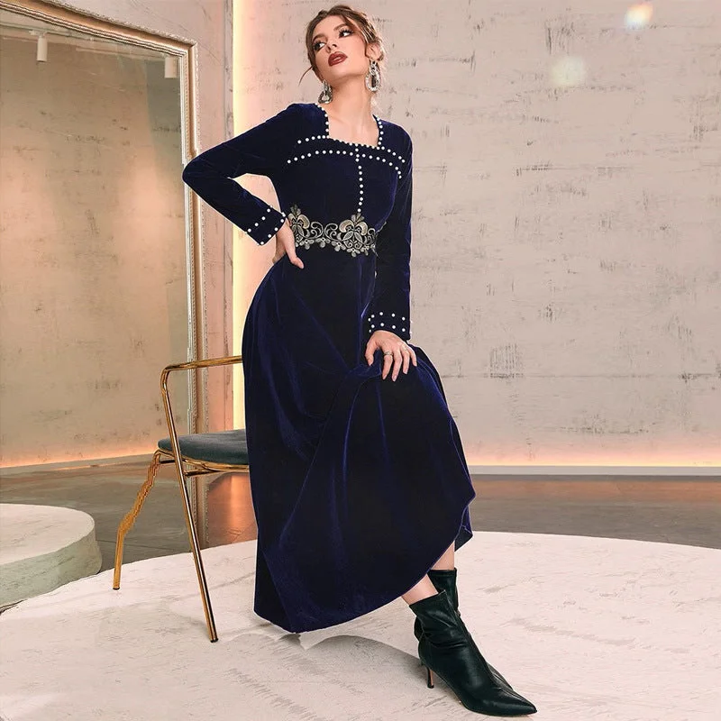 Long - Sleeve Women Dress in Velvet for a Luxurious Winter Look Long - Sleeve Women Dress in Velvet for a Luxurious Winter Look NiDELL XF-21808 New . Autumn and Winter Amazon Foreign Trade Women's Clothing Palace-Style Square Collar Bubble Bead Edge Dress Long - Sleeve Women Dress in Velvet for a Luxurious Winter Look Long - Sleeve Women Dress in Velvet for a Luxurious Winter Look NiDELL XF-21808 New . Autumn and Winter Amazon Foreign Trade Women's Clothing Palace-Style Square Collar Bubble Bead Edge Dress