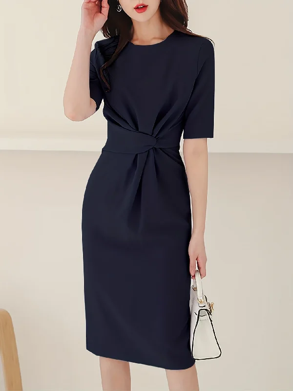 Wrap - Style Women Dress with Adjustable Fit for All Body Types Wrap - Style Women Dress with Adjustable Fit for All Body Types Sixsr Solid Color Gathered Dress, Elegant Short Sleeve Crew Neck Back Vent Dress, Women's Clothing Wrap - Style Women Dress with Adjustable Fit for All Body Types Wrap - Style Women Dress with Adjustable Fit for All Body Types Sixsr Solid Color Gathered Dress, Elegant Short Sleeve Crew Neck Back Vent Dress, Women's Clothing