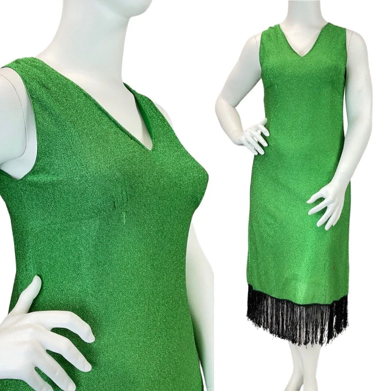 Ruffled Women Dress with Multiple Layers for a Playful and Girly Style Ruffled Women Dress with Multiple Layers for a Playful and Girly Style VINTAGE 60s 70s GREEN METALLIC LUREX FRINGED STUDIO 54 DISCO PARTY DRESS 14 16