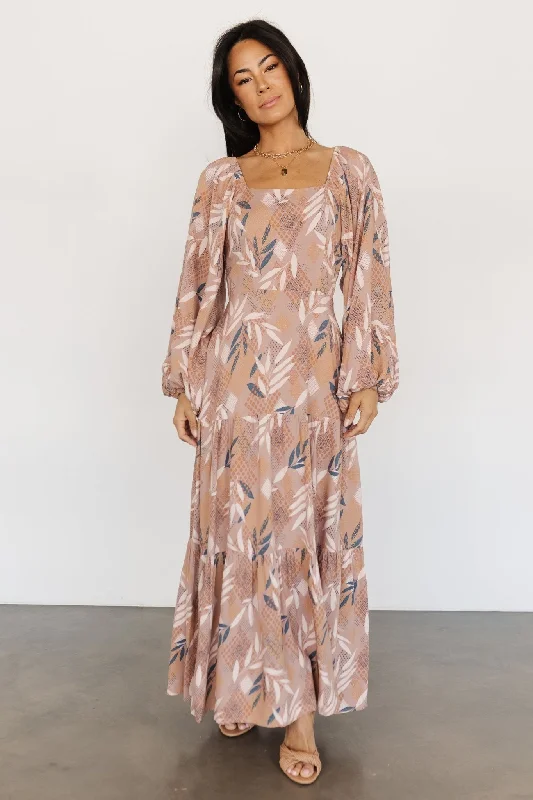 Ruffled maxi dresses with a tiered skirt for added volumeBarbara Maxi Dress | Dusty Mauve Print