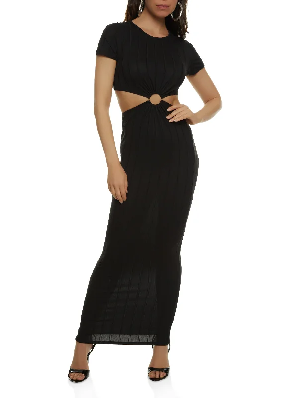 Maxi dresses with cut - out details on the sides for a modern edgeRibbed O Ring Cut Out Maxi Dress Maxi dresses with cut - out details on the sides for a modern edgeRibbed O Ring Cut Out Maxi Dress