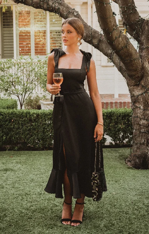 Maxi dresses with off - the - shoulder styles for a romantic and breezy lookClaire Midi Dress ~ Black Luxe Satin Maxi dresses with off - the - shoulder styles for a romantic and breezy lookClaire Midi Dress ~ Black Luxe Satin