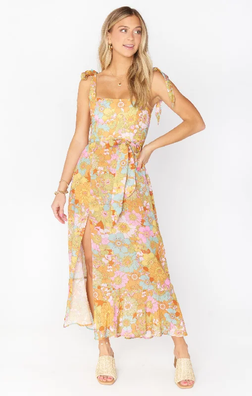 Maxi dresses with tassel accents for a fun and lively touchClaire Midi Dress ~ Groovy Blooms Maxi dresses with tassel accents for a fun and lively touchClaire Midi Dress ~ Groovy Blooms