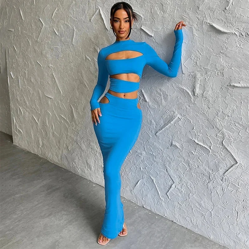 Maxi dresses with a cinched waist for a defined silhouette2024 Autumn Winter Party Night Club Streetwear Cut Out Crop Top Long Skirt Sets Maxi Dress Maxi dresses with a cinched waist for a defined silhouette2024 Autumn Winter Party Night Club Streetwear Cut Out Crop Top Long Skirt Sets Maxi Dress