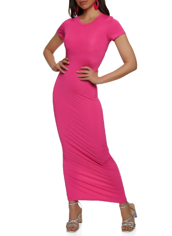 Sequined maxi dresses for formal evening galasDaisy Solid Crew Neck Maxi Dress