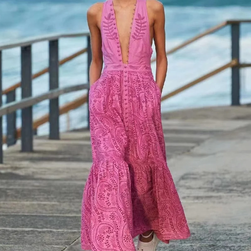 Maxi dresses with polka dot prints for a playful styleKittenAlarm - Joy Button Down Embroidered Maxi Dress Maxi dresses with polka dot prints for a playful styleKittenAlarm - Joy Button Down Embroidered Maxi Dress