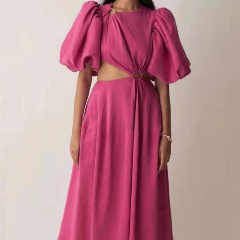 Cotton maxi dresses for a comfortable and everyday - wear optionKittenAlarm - Lizette Lantern Sleeves Cut Out Solid Dress Cotton maxi dresses for a comfortable and everyday - wear optionKittenAlarm - Lizette Lantern Sleeves Cut Out Solid Dress