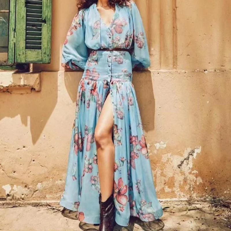 Maxi dresses with a pleated skirt for a timeless and elegant appearanceKittenAlarm - Lona Button Down Floral Chiffon Dress Maxi dresses with a pleated skirt for a timeless and elegant appearanceKittenAlarm - Lona Button Down Floral Chiffon Dress
