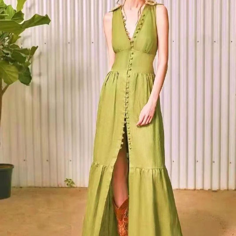 Satin maxi dresses with a high - low hem for a modern twistKittenAlarm - Mindie Hooke & Eye Front Slit Solid Dress Satin maxi dresses with a high - low hem for a modern twistKittenAlarm - Mindie Hooke & Eye Front Slit Solid Dress