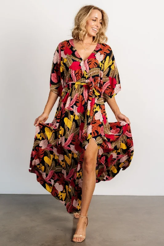 Maxi dresses with geometric prints for a contemporary aestheticMoira Kimono Maxi Dress | Navy Multi Print Maxi dresses with geometric prints for a contemporary aestheticMoira Kimono Maxi Dress | Navy Multi Print