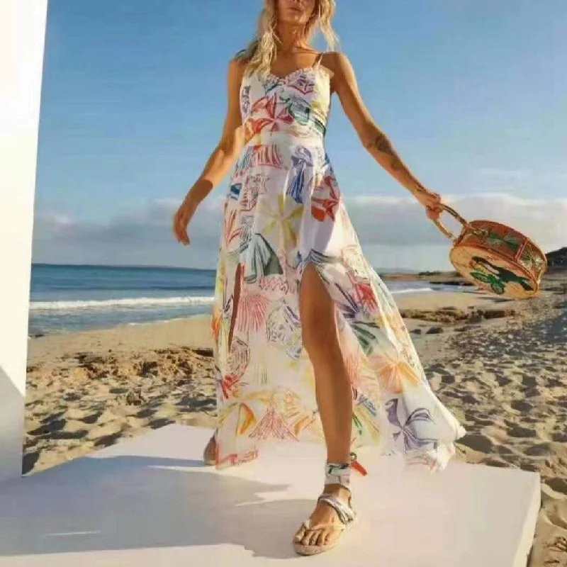 Maxi dresses with thin spaghetti straps for a delicate and feminine feelKittenAlarm - Nancy Printed Slit Hem Dress Maxi dresses with thin spaghetti straps for a delicate and feminine feelKittenAlarm - Nancy Printed Slit Hem Dress