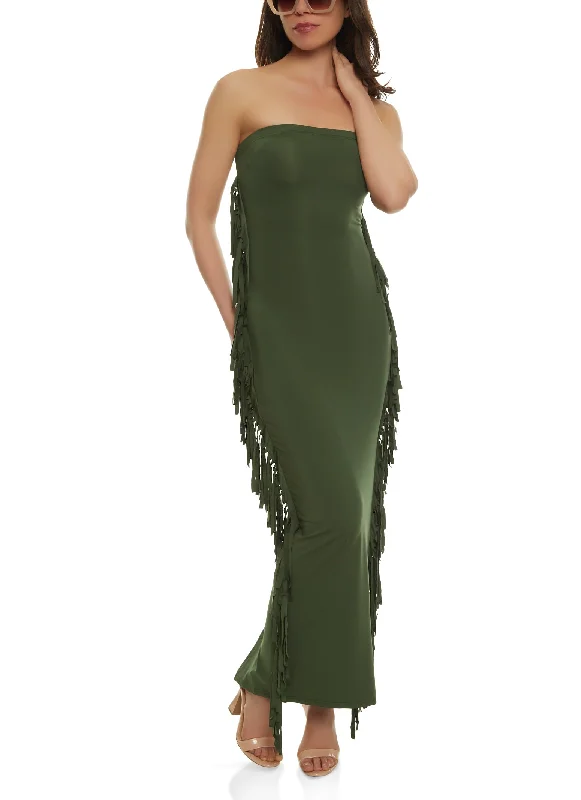 Leather maxi dresses for an edgy and bold appearanceDaisy Fringe Side Maxi Tube Dress Leather maxi dresses for an edgy and bold appearanceDaisy Fringe Side Maxi Tube Dress