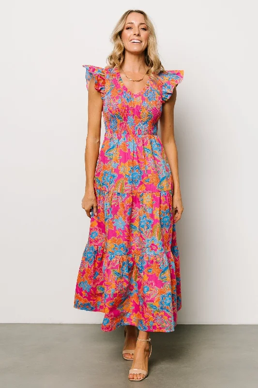 Maxi dresses with a keyhole back for a sexy detailRanchero Smocked Maxi Dress | Pink Multi Maxi dresses with a keyhole back for a sexy detailRanchero Smocked Maxi Dress | Pink Multi