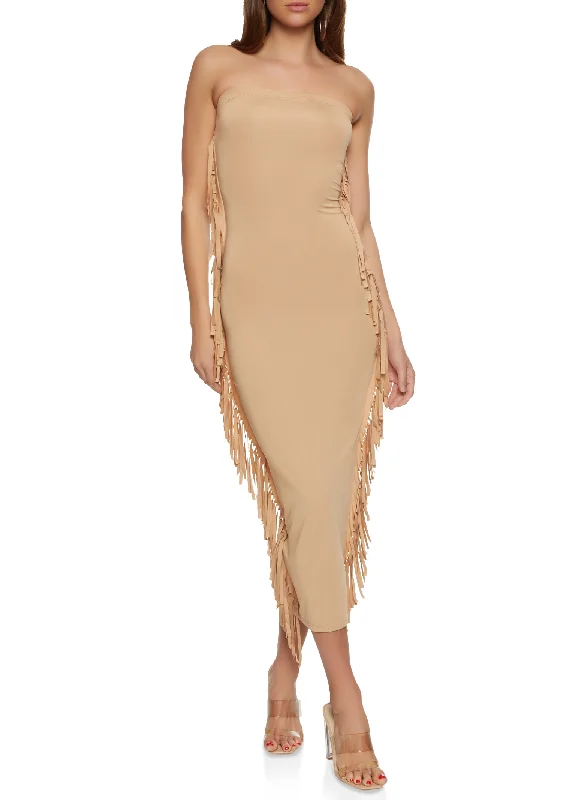 Maxi dresses with a ruched bodice for a more form - fitting and feminine shapeDaisy Fringe Side Maxi Tube Dress Maxi dresses with a ruched bodice for a more form - fitting and feminine shapeDaisy Fringe Side Maxi Tube Dress