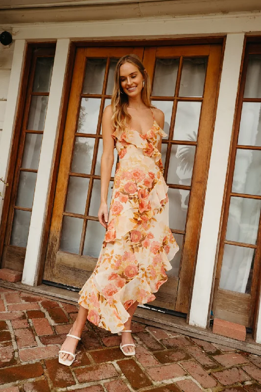 Midi dresses with sheer panels for a touch of allureAsteria Open Back Ruffle Midi Dress Midi dresses with sheer panels for a touch of allureAsteria Open Back Ruffle Midi Dress