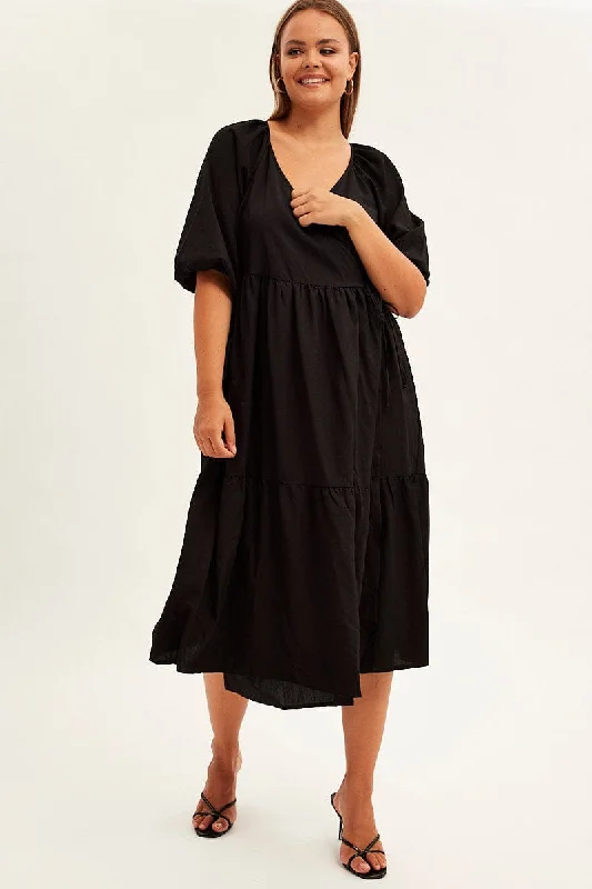Midi dresses with patchwork patterns for a one - of - a - kind styleBlack Maxi Dress Wrap Short Sleeve Midi dresses with patchwork patterns for a one - of - a - kind styleBlack Maxi Dress Wrap Short Sleeve