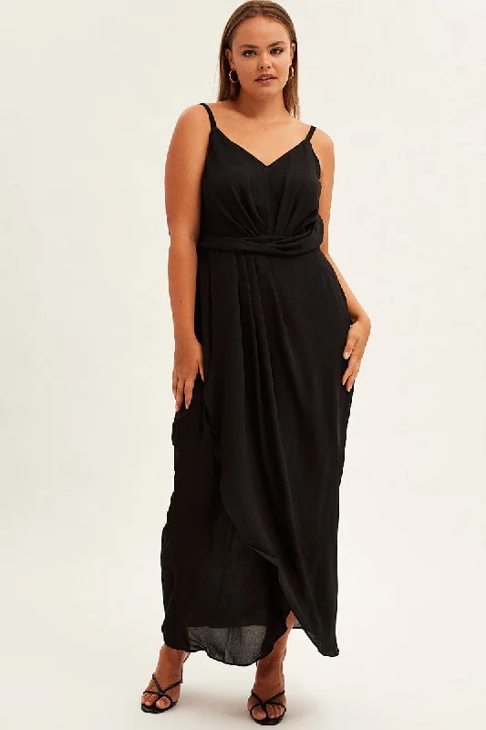 Midi dresses with off - the - shoulder necklines for a flirty lookBlack Midi Dress Strappy Sleeveless Chiffon Draped Midi dresses with off - the - shoulder necklines for a flirty lookBlack Midi Dress Strappy Sleeveless Chiffon Draped