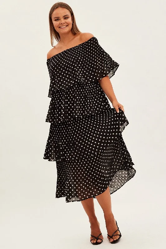 Midi dresses with pleated bodices for a classic and tailored lookBlack Polka Dot Midi Dress Off Shoulder Pleated Midi dresses with pleated bodices for a classic and tailored lookBlack Polka Dot Midi Dress Off Shoulder Pleated