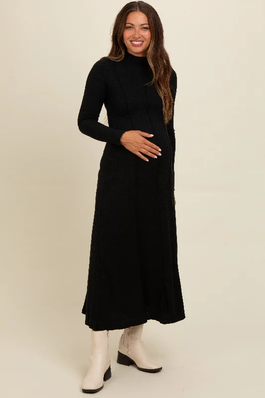 Midi dresses with bow accents for a sweet and charming lookBlack Ribbed Exposed Seam Mock Neck Maternity Dress Midi dresses with bow accents for a sweet and charming lookBlack Ribbed Exposed Seam Mock Neck Maternity Dress
