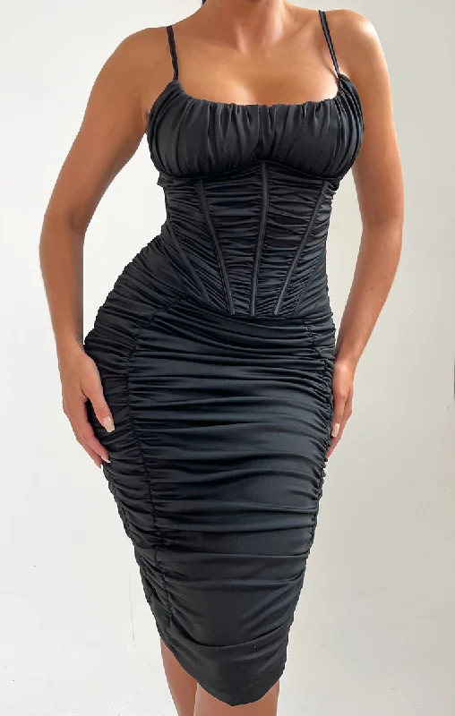 Midi dresses with puff sleeves for a vintage - inspired lookBlack Strappy Ruched Cup Detail Corset Midi Dress - Darcie Midi dresses with puff sleeves for a vintage - inspired lookBlack Strappy Ruched Cup Detail Corset Midi Dress - Darcie