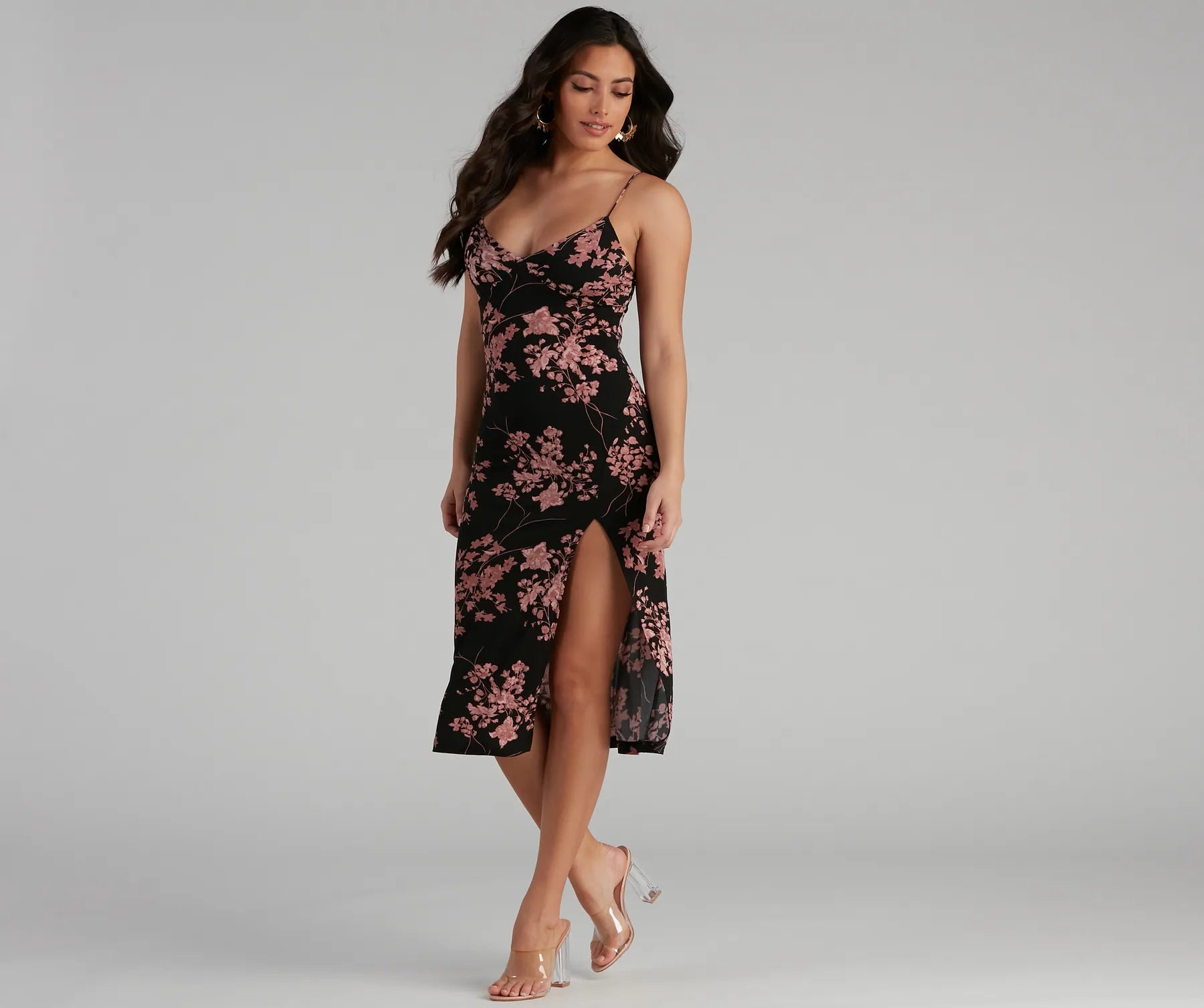 Midi dresses with ruffled bodices for a more pronounced feminine lookCherry Blossom Slit Midi Dress Midi dresses with ruffled bodices for a more pronounced feminine lookCherry Blossom Slit Midi Dress