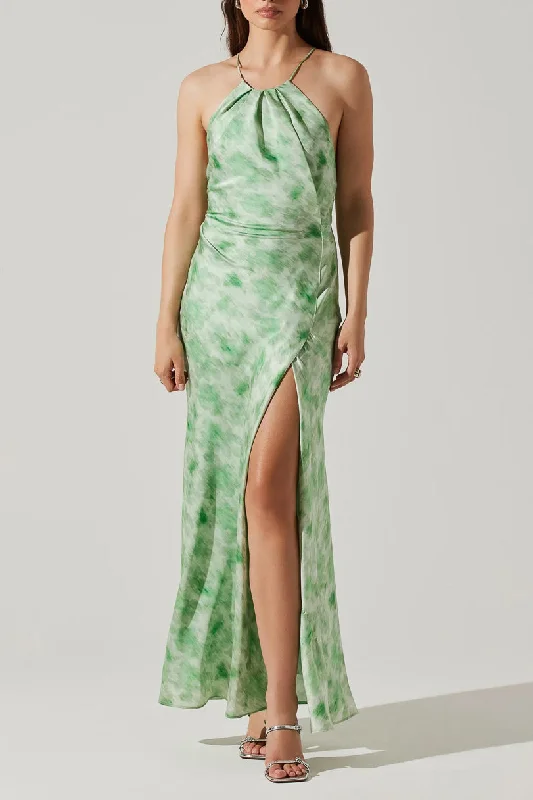 Midi dresses with V - necklines for a flattering and elongating effectElynor Halter Satin Maxi Dress Midi dresses with V - necklines for a flattering and elongating effectElynor Halter Satin Maxi Dress