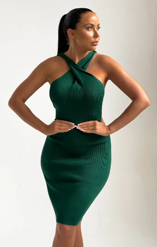 Midi dresses with embroidered accents for a unique and detailed designEmerald Knitted Cross Over Bodycon Midi Dress-Shiva Midi dresses with embroidered accents for a unique and detailed designEmerald Knitted Cross Over Bodycon Midi Dress-Shiva
