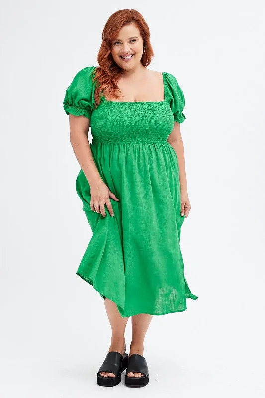 Midi dresses with polka dot prints for a playful summer outfitFern Shirred Short Sleeve Linen Blend Midi Dress Midi dresses with polka dot prints for a playful summer outfitFern Shirred Short Sleeve Linen Blend Midi Dress