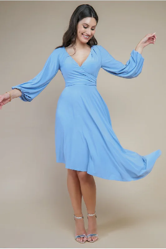 Midi dresses with mesh inserts for a trendy and breathable optionGoddiva Asymmetrical Wrap Midi Dress - Wedgewood Blue