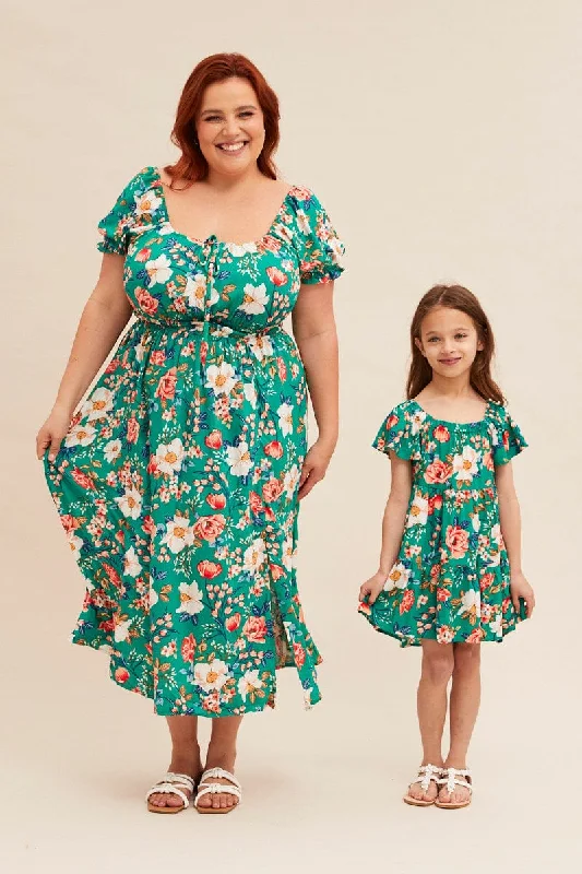 Midi dresses with wrap - around skirts for a customizable fitGreen Floral Short Puff Sleeve Midi Slit Dress Midi dresses with wrap - around skirts for a customizable fitGreen Floral Short Puff Sleeve Midi Slit Dress