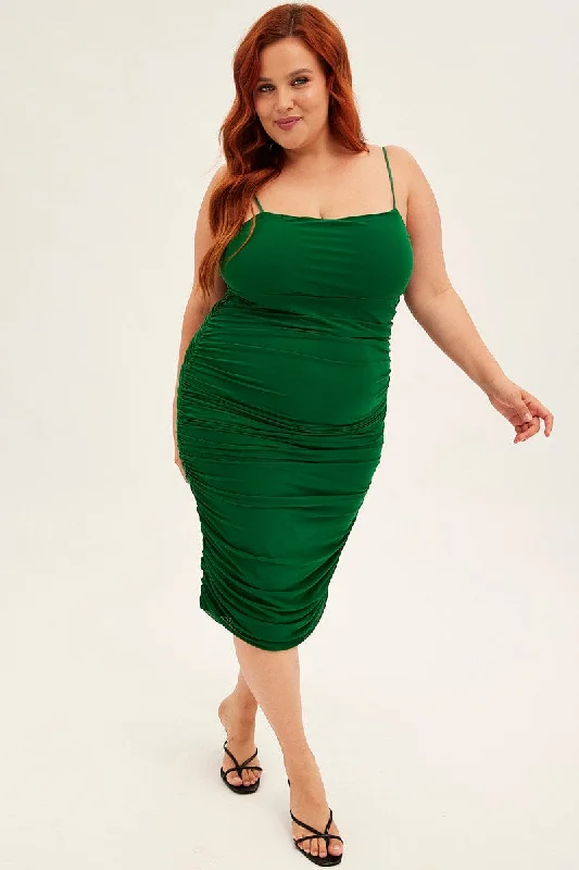 Midi dresses with empire waists for a flattering maternity optionGreen Midi Dress Mesh Ruched Side Shoestring Strap Midi dresses with empire waists for a flattering maternity optionGreen Midi Dress Mesh Ruched Side Shoestring Strap