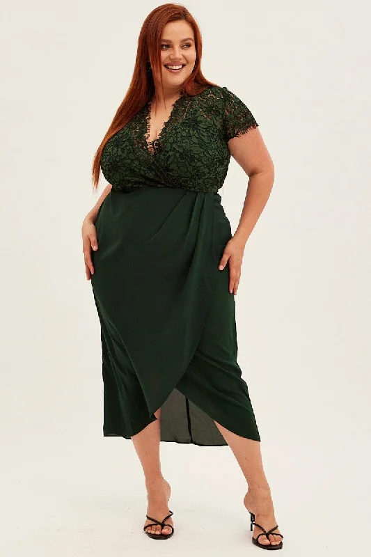 Midi dresses with wrap - around skirts for a customizable fitGreen Midi Dress Short Sleeve Lace Top Midi dresses with wrap - around skirts for a customizable fitGreen Midi Dress Short Sleeve Lace Top