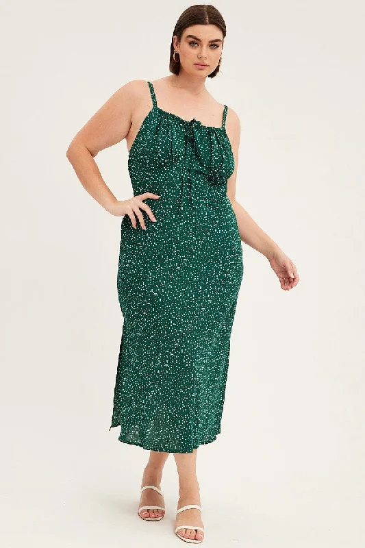 Midi dresses with geometric cutouts for a contemporary and edgy lookGreen Polka Dot Midi Dress Sleeveless Ruched Bust Midi dresses with geometric cutouts for a contemporary and edgy lookGreen Polka Dot Midi Dress Sleeveless Ruched Bust