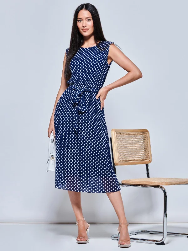 Plaid midi dresses for a fall - themed family gatheringHayes Pleated Chiffon Midi Dress, Navy Spot Plaid midi dresses for a fall - themed family gatheringHayes Pleated Chiffon Midi Dress, Navy Spot