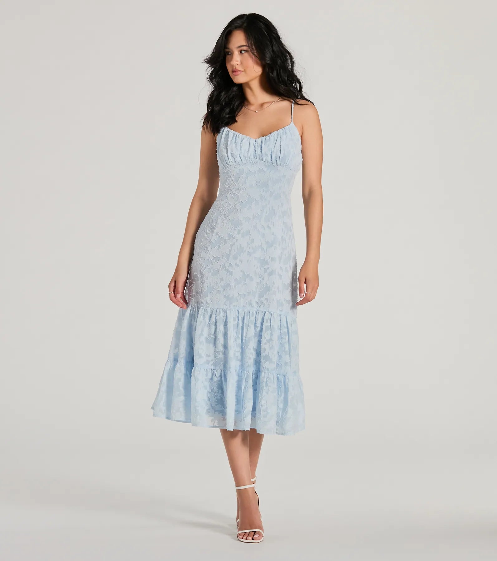 Midi dresses with cold - shoulder cutouts for a trendy styleHeavenly Cute Scoop Neck Chiffon Ruffled Midi Dress Midi dresses with cold - shoulder cutouts for a trendy styleHeavenly Cute Scoop Neck Chiffon Ruffled Midi Dress