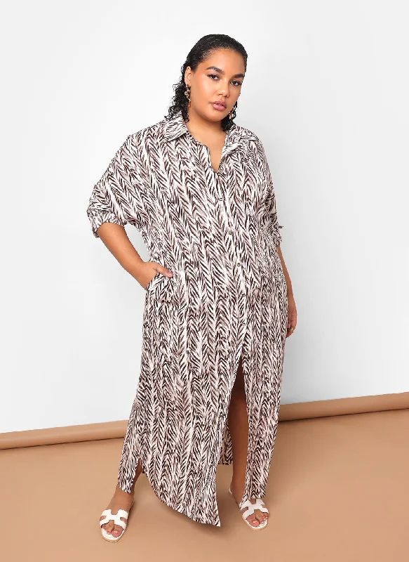 Midi dresses with bow accents for a sweet and charming lookIsha Bamboo Print Button Front Maxi Collared Dress Midi dresses with bow accents for a sweet and charming lookIsha Bamboo Print Button Front Maxi Collared Dress