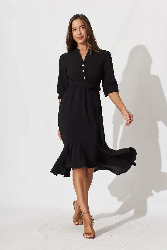 Midi dresses with pleated bodices for a classic and tailored lookJemimah Midi Dress In Black Crepe Midi dresses with pleated bodices for a classic and tailored lookJemimah Midi Dress In Black Crepe