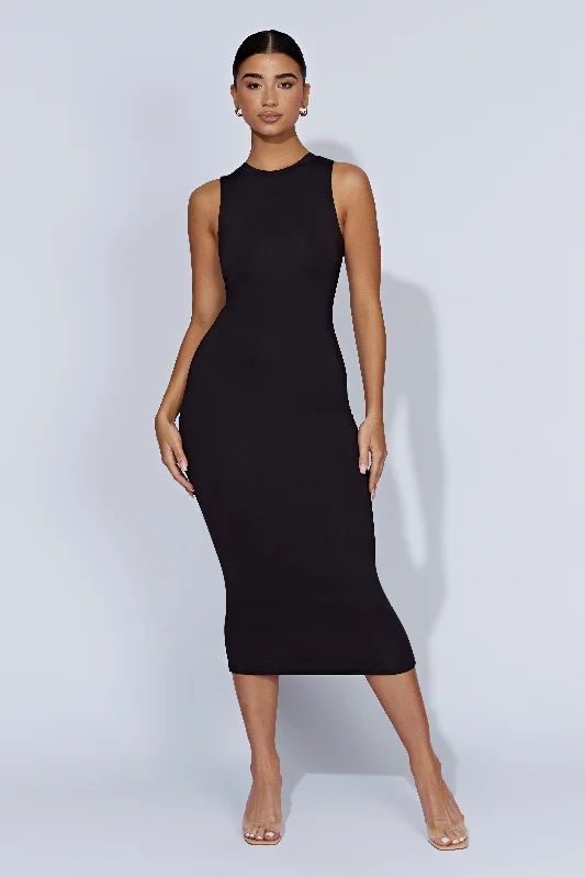 Midi dresses with patchwork patterns for a one - of - a - kind styleJill Sleeveless Tank Midi Dress - Black Midi dresses with patchwork patterns for a one - of - a - kind styleJill Sleeveless Tank Midi Dress - Black