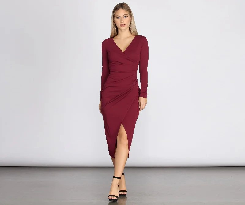 Midi dresses with sheer panels for a touch of allureKeily Formal Ruched Crepe Midi Dress Midi dresses with sheer panels for a touch of allureKeily Formal Ruched Crepe Midi Dress