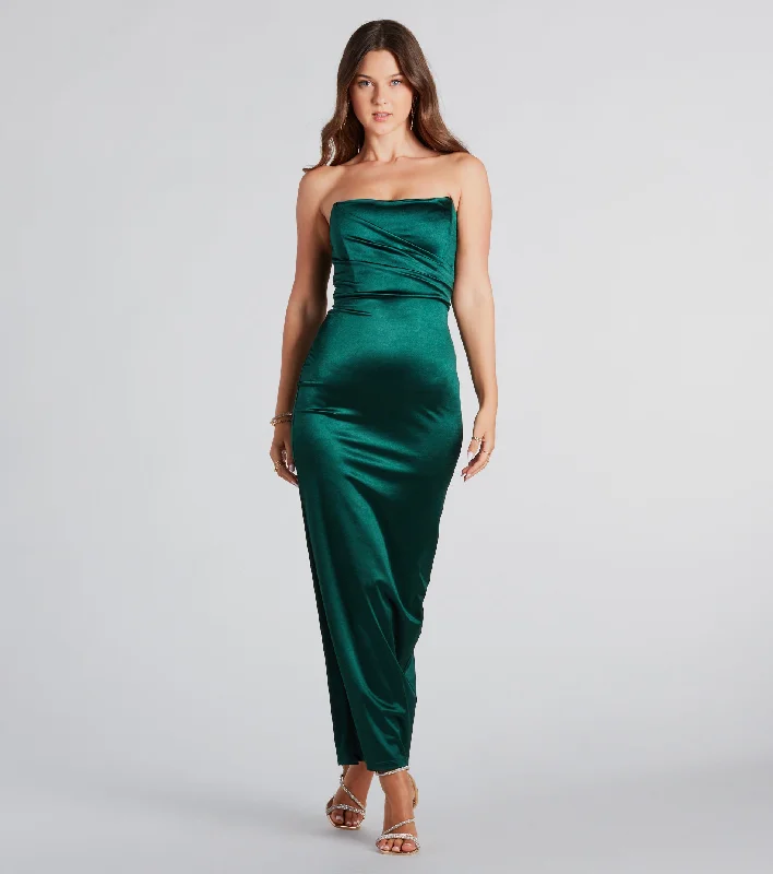 Midi dresses with ruffled bodices for a more pronounced feminine lookLeana Formal Satin Strapless Long Dress Midi dresses with ruffled bodices for a more pronounced feminine lookLeana Formal Satin Strapless Long Dress