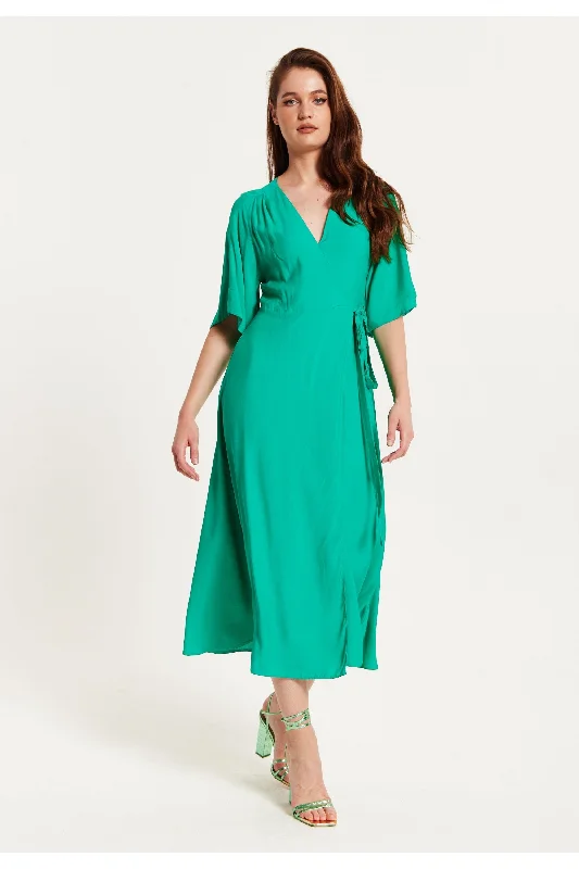 Midi dresses with cotton - blend materials for everyday comfortLiquorish Green Maxi Wrap Dress With Kimono Sleeves Midi dresses with cotton - blend materials for everyday comfortLiquorish Green Maxi Wrap Dress With Kimono Sleeves