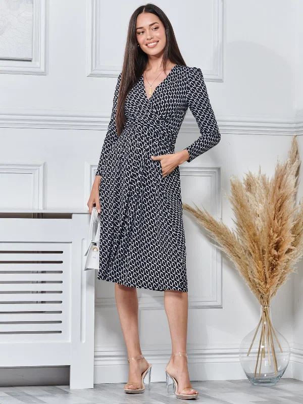 Sleeveless midi dresses with lace details for summer weddingsLong Sleeve Jersey Midi Dress, Black Geo Sleeveless midi dresses with lace details for summer weddingsLong Sleeve Jersey Midi Dress, Black Geo
