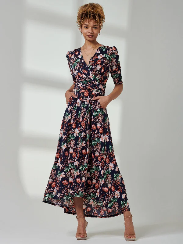 Midi dresses with halter necks for a stylish and comfortable optionMaanasi Ruched Sleeve Jersey Maxi Dress, Navy Floral Midi dresses with halter necks for a stylish and comfortable optionMaanasi Ruched Sleeve Jersey Maxi Dress, Navy Floral